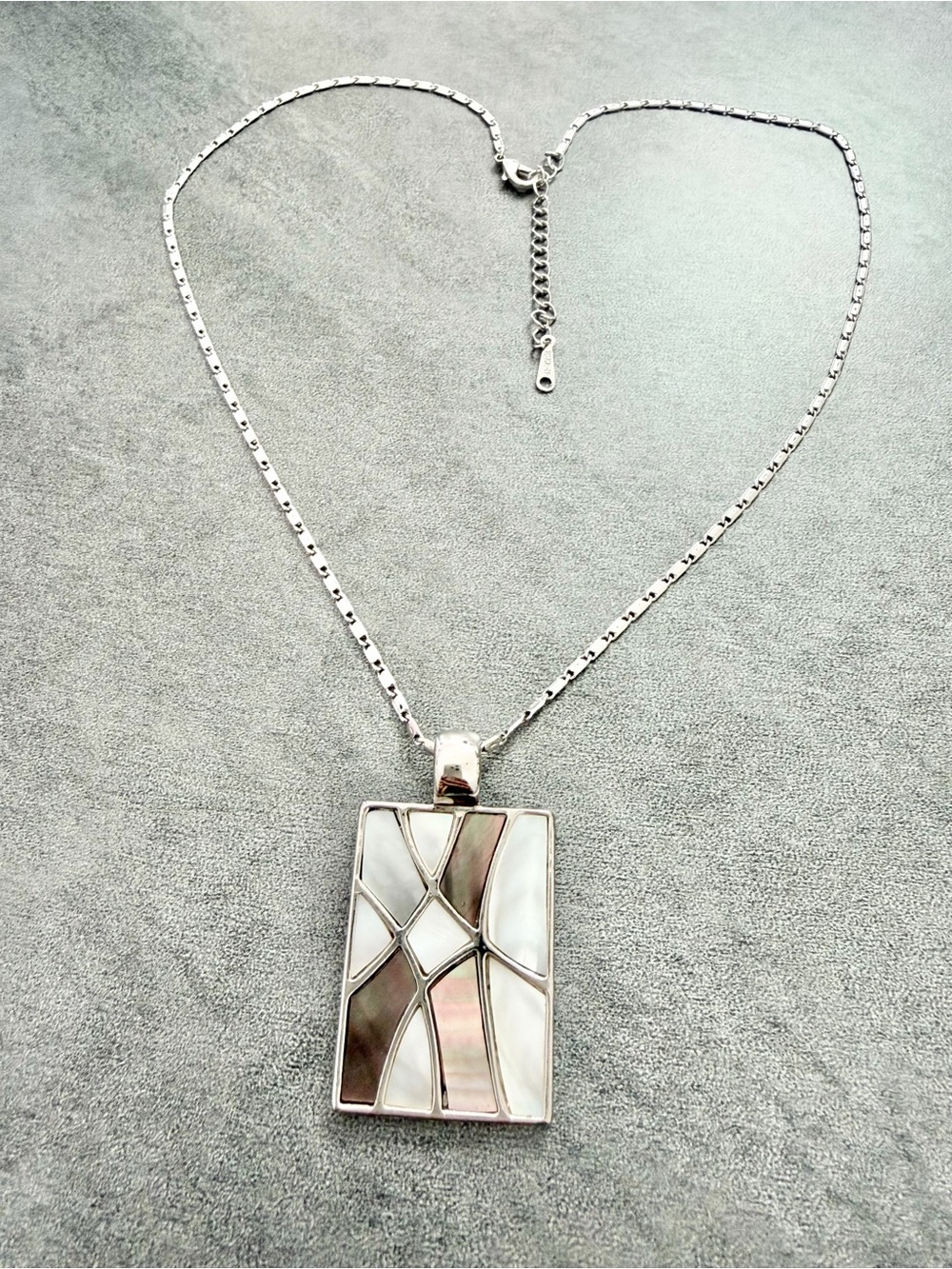 La Sophia Silver Tone Necklace Mosaic Mother-of-Pearl Rectangular Pendant